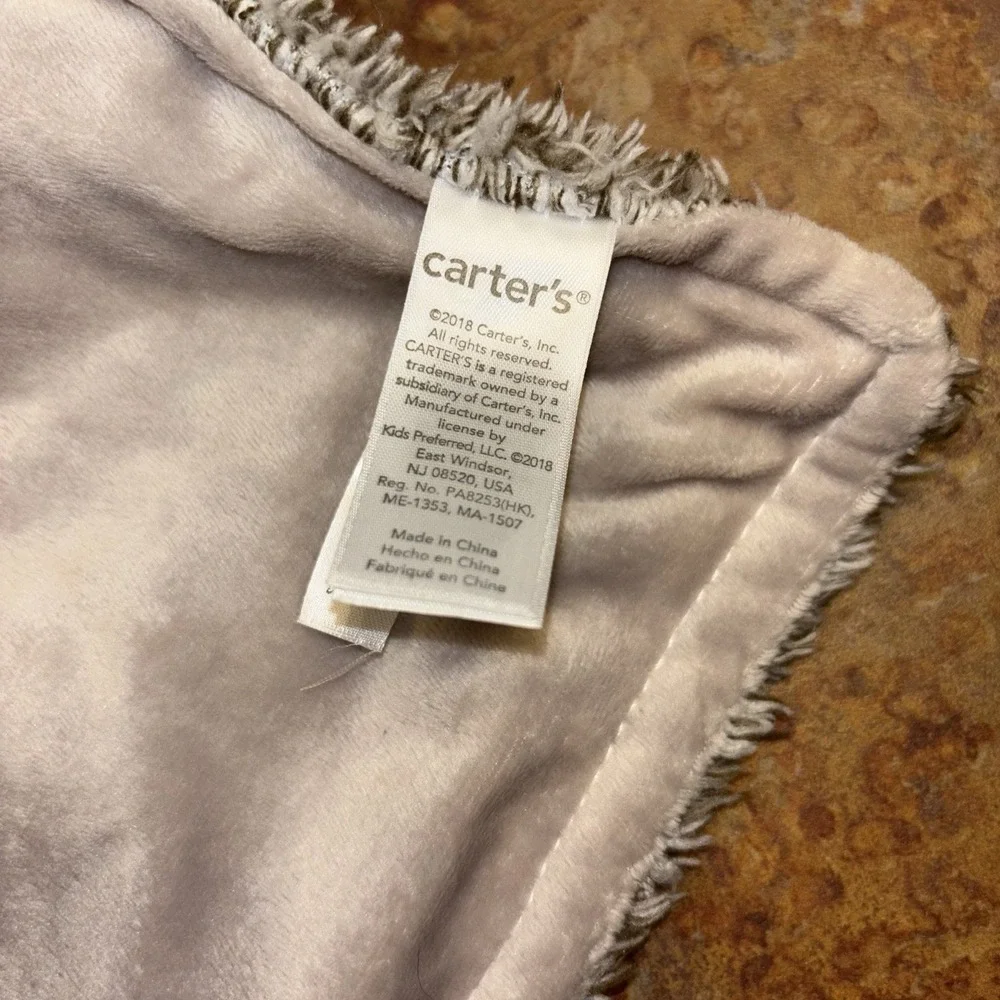 Carters Gray Shaggy Sloth Security Blanket Plush Baby Lovey Super Soft